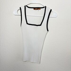 Belldini White Ribbed Tank with Black Accents